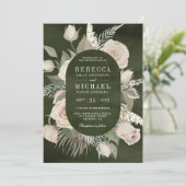 ボホ素朴アイボリーバラダークセージグリーン結婚ズ 招待状 (スタンド正面)