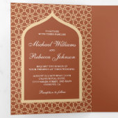 ボホ素朴インディアンラティスアーチテラコッタ結婚ズ 三つ折り招待状 (内部最初)