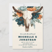 ボホ素朴ウェスタン牛スカルフローラ結婚ズ 招待状 (正面)