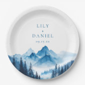 ボホ素朴ウォーターカラーブルーマウンテン結婚ズ ペーパープレート (正面)