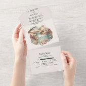 ボホ素朴ウォーターカラーマウンテン結婚ズ オールインワン招待状 (貼ってはがせる)