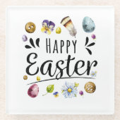ボホ素朴ウォーター色カラフルハッピーイースター ガラスコースター (正面)