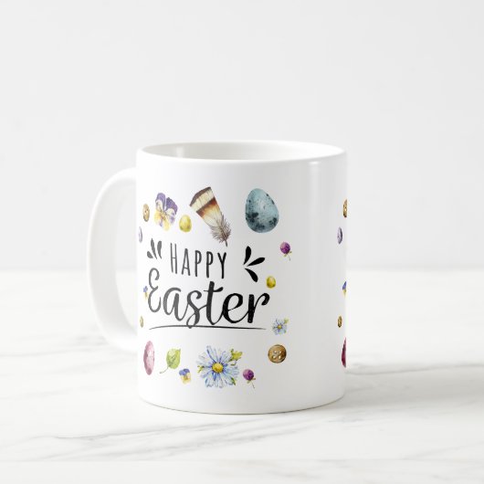 ボホ素朴ウォーター色カラフルハッピーイースター コーヒーマグカップ (正面左)