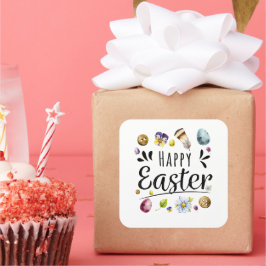ボホ素朴ウォーター色カラフルハッピーイースター スクエアシール