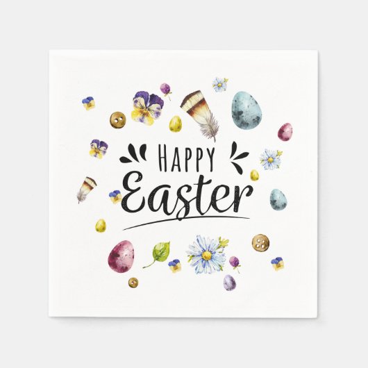 ボホ素朴ウォーター色カラフルハッピーイースター スタンダードカクテルナプキン (正面)