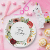 ボホ素朴ウォーター色フローラ100th誕生日パーティー ペーパープレート (パーティー)