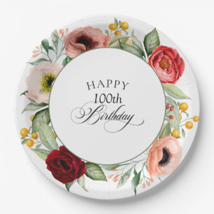 ボホ素朴ウォーター色フローラ100th誕生日パーティー ペーパープレート