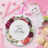 ボホ素朴ウォーター色フローラ100th誕生日パーティー ペーパープレート (パーティー)