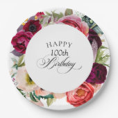 ボホ素朴ウォーター色フローラ100th誕生日パーティー ペーパープレート (正面)