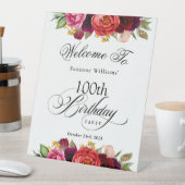 ボホ素朴ウォーター色フローラ100th誕生日パーティー 台座サイン (インサイチュ)