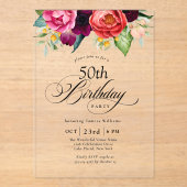 ボホ素朴ウォーター色フローラ50th誕生日パーティー アクリル招待状 (正面)