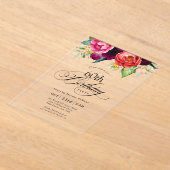 ボホ素朴ウォーター色フローラ60th誕生日パーティー アクリル招待状 (レイダウン)