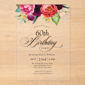 ボホ素朴ウォーター色フローラ60th誕生日パーティー アクリル招待状 (正面)