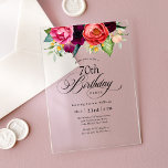 ボホ素朴ウォーター色フローラ70th誕生日パーティー アクリル招待状<br><div class="desc">この素晴フェミニンらしく素朴なボホスタイル70thバースデーパーティーアクリルの招待は、テラコッタ、深い桃、ブルゴーニュ赤、紫、ティール（緑がかった色）と黄色の豪華な豊かなカラーパレットを持っている。美しい水色の植物要素は自然の魅力を持インスパイアち、スタイルで招待ポップ・アートのを行う。書エレガント道の台本は「誕生日」という言葉をしゃれている綴る。文字テンプレートをイベント詳細でカスタマイズする。「70歳」は任意の年齢に編集することができる！</div>