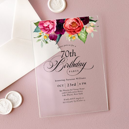 ボホ素朴ウォーター色フローラ70th誕生日パーティー アクリル招待状
