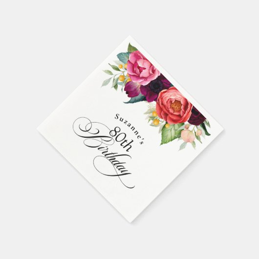 ボホ素朴ウォーター色フローラ80th誕生日パーティー スタンダードカクテルナプキン (角)