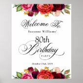 ボホ素朴ウォーター色フローラ80th誕生日パーティー ポスター (正面)