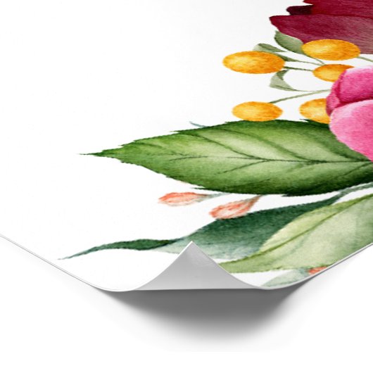 ボホ素朴ウォーター色フローラ80th誕生日パーティー ポスター (角)