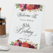 ボホ素朴ウォーター色フローラ80th誕生日パーティー 台座サイン (インサイチュ)