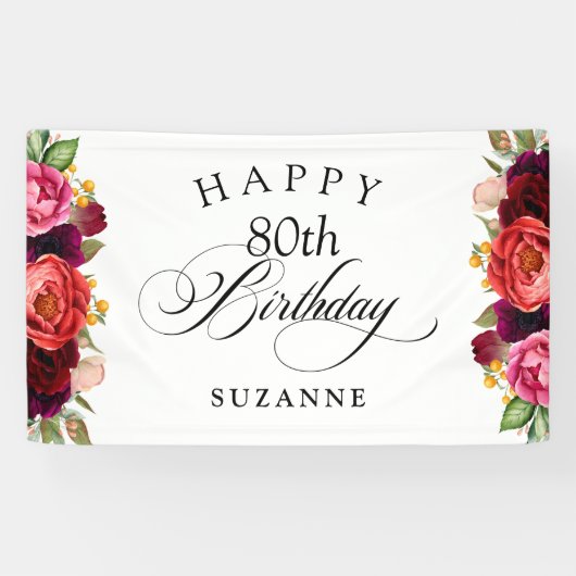 ボホ素朴ウォーター色フローラ80th誕生日パーティー 横断幕 (横)
