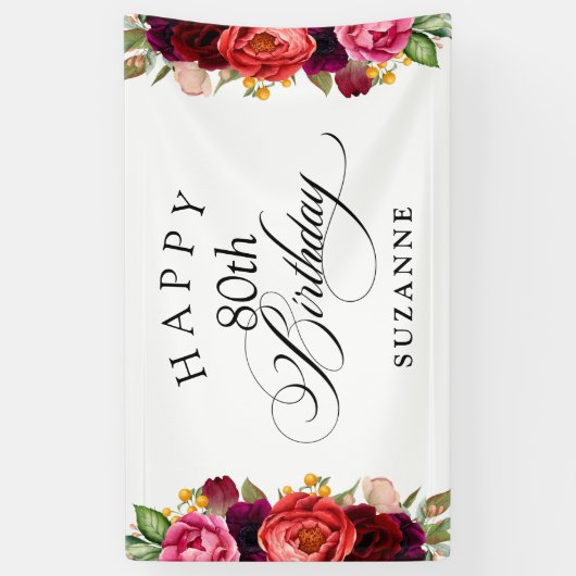ボホ素朴ウォーター色フローラ80th誕生日パーティー 横断幕 (縦)