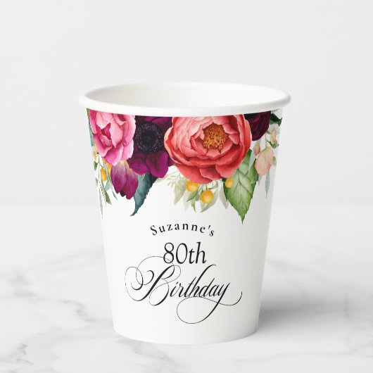 ボホ素朴ウォーター色フローラ80th誕生日パーティー 紙コップ (正面)