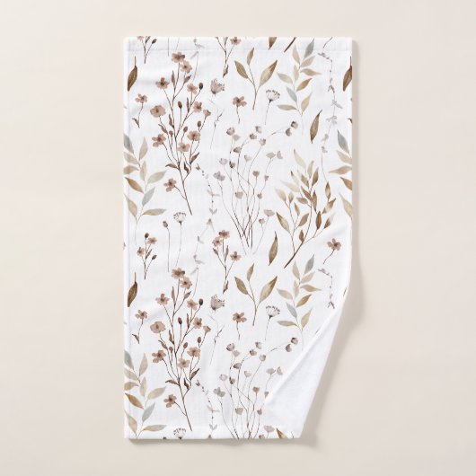 ボホ素朴ウォーター色ブラウン秋フローラ植物学 バスタオルセット (ハンドタオル)