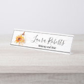 ボホ素朴ウッドウォーターカラーひまわりカボチャ デスクネームプレート (正面)