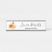 ボホ素朴ウッドウォーターカラーひまわりカボチャ デスクネームプレート (正面)