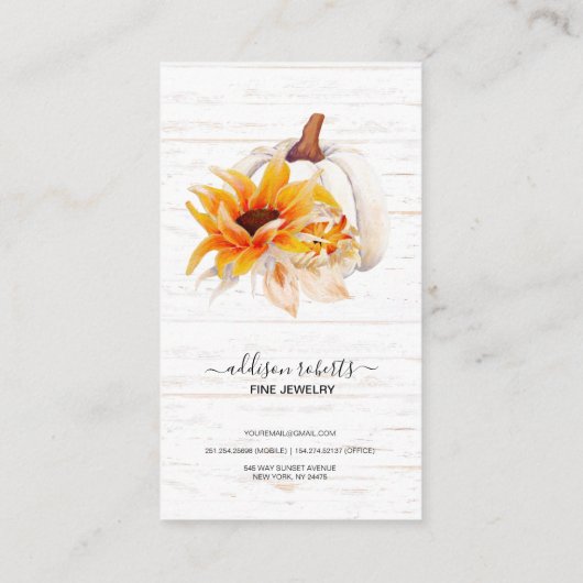 ボホ素朴ウッドウォーターカラーヒマワリジュエリー気に 名刺 (裏面)