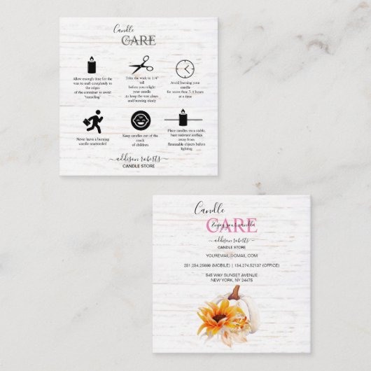 ボホ素朴ウッドウォーターカラーヒマワールキャンドル気に スクエア名刺 (正面/裏面)