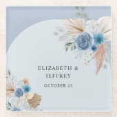 ボホ素朴エレガントダスティブルーパンパ結婚ス ガラスコースター (正面)