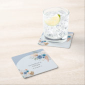 ボホ素朴エレガントダスティブルーパンパ結婚ス スクエアペーパーコースター (インサイチュ)