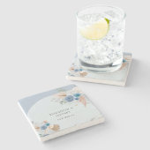 ボホ素朴エレガントダスティブルーパンパ結婚ス ストーンコースター (横)