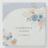 ボホ素朴エレガントダスティブルーパンパ結婚ス ストーンコースター (正面)