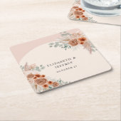 ボホ素朴エレガントテラコッタパンパ結婚ス スクエアペーパーコースター (アングル)