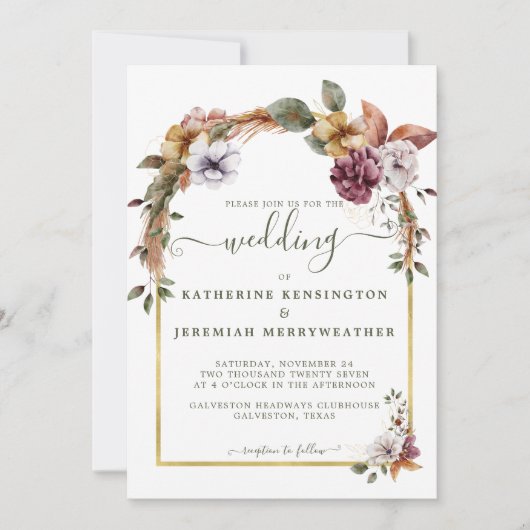 ボホ素朴エレガントフローラアー結婚チ 招待状 (正面)