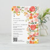 ボホ素朴オレンジフローラ水彩色QR結婚s 招待状 (スタンド正面)
