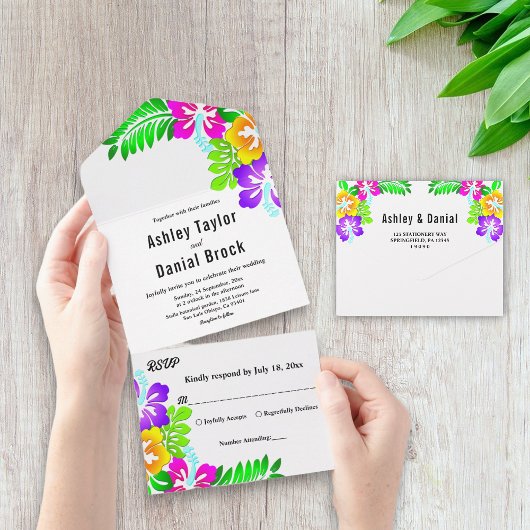 ボホ素朴カラフルバラ夏フローラ結婚ズ オールインワン招待状