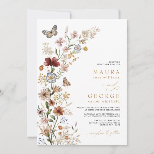 ボホ素朴ガーデン結婚フラワーズ 招待状 (正面)