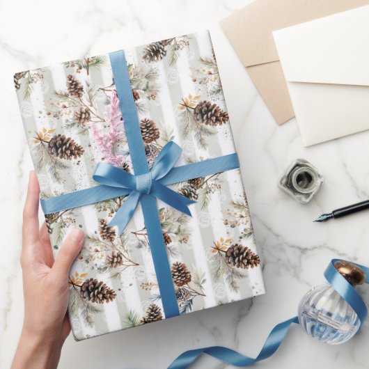 ボホ素朴クリスマスパインファームハウスパターン ラッピングペーパー (ギフト)