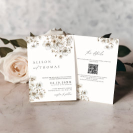 ボホ素朴クリームフローラQRコード結婚ズ 招待状