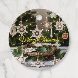 ボホ素朴クロチェットスノーフレーククリスマスメッセージカード フェイバータグ