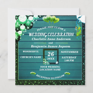ボホ素朴グリーングリッター木製結婚ズ 招待状