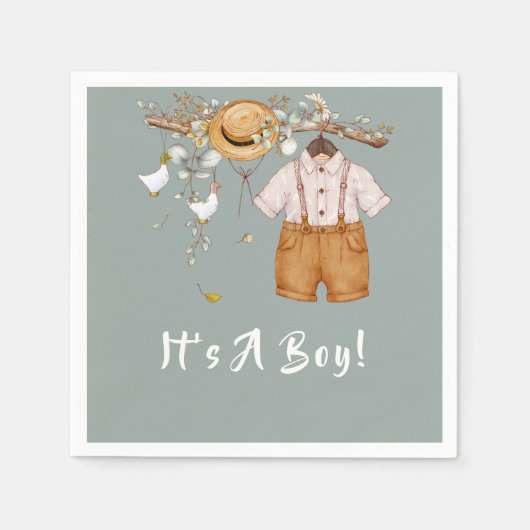 ボホ素朴グリーン少年 スタンダードカクテルナプキン (正面)