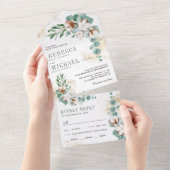 ボホ素朴コットン金ゴールドユーカリプタスブランチ結婚ズ オールインワン招待状 (貼ってはがせる)