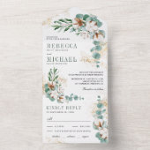 ボホ素朴コットン金ゴールドユーカリプタスブランチ結婚ズ オールインワン招待状 (内側)