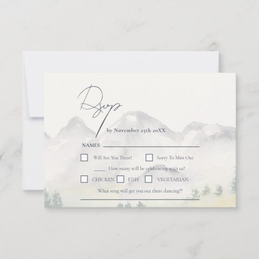 ボホ素朴コロラド山の目的地の結婚式 出欠カード (正面)