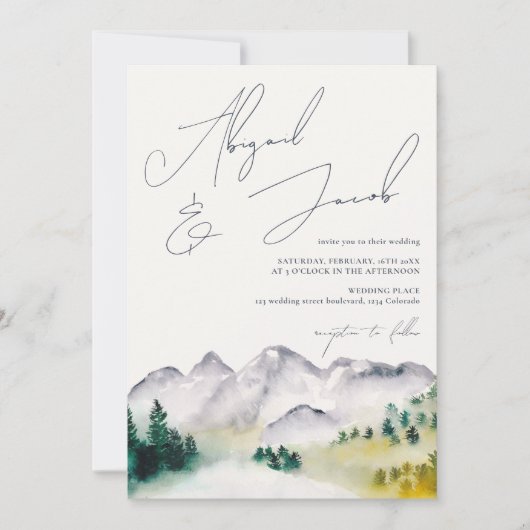 ボホ素朴コロラド山の目的地の結婚式 招待状 (正面)