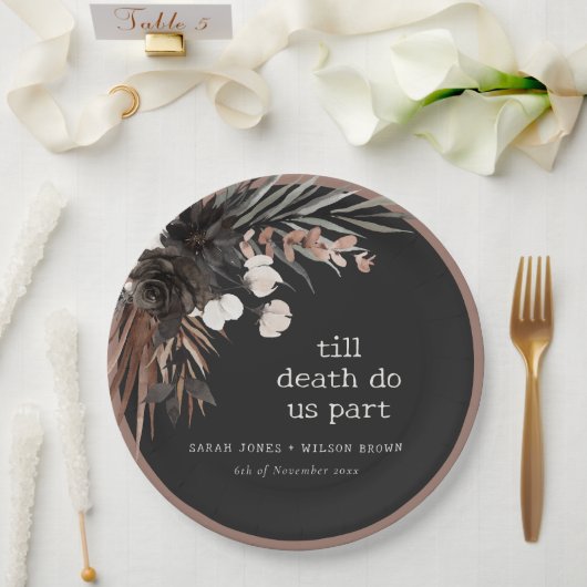 ボホ素朴ゴシックRust Black Botanical 結婚's ペーパープレート (ウェディング)